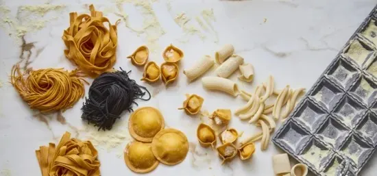 Variedad de pastas presentada por Carama en Mandalay Bay · foto de prensa sin fecha indicada; no confirma la carta actual.